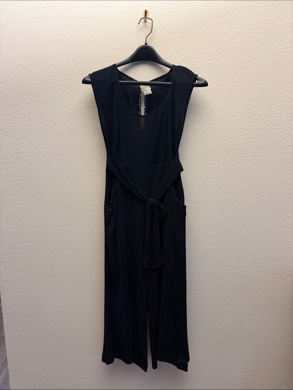 Anthropologie Black Sleeveless Wide-Leg Jumpsuit with Waist Tie